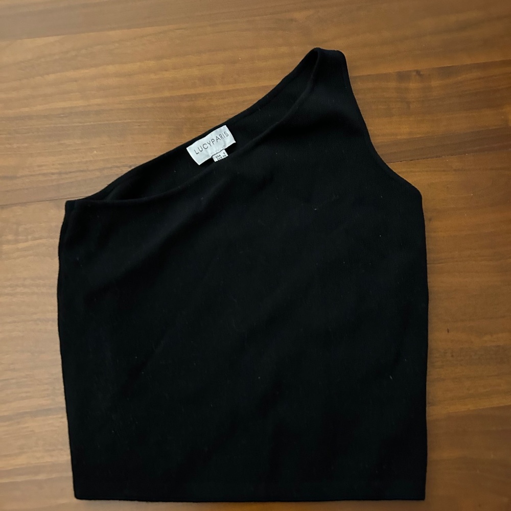 Lucy Paris Sunset Knit Top Black Woman's Size Small One Shoulder Tank Top